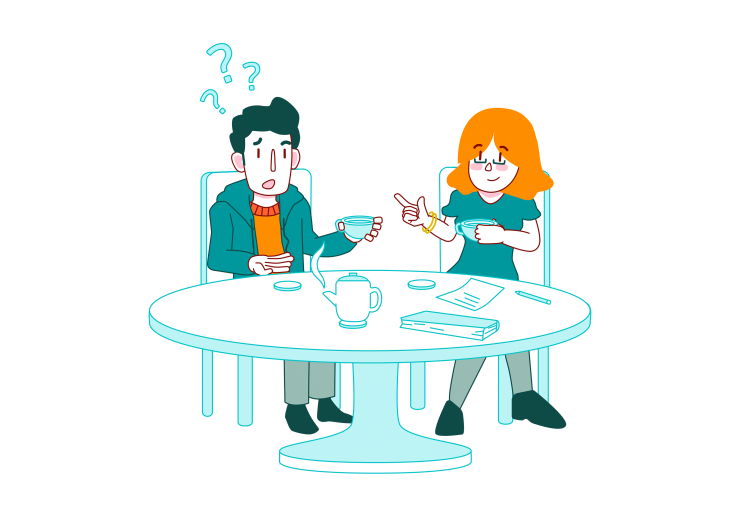 Meedenker en klant samen aan tafel in gesprek