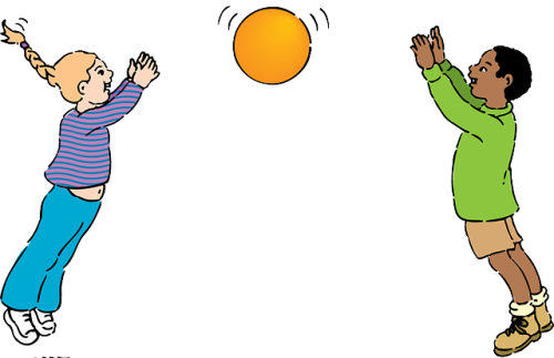 Illustratie van jongen en meisje die met de bal spelen