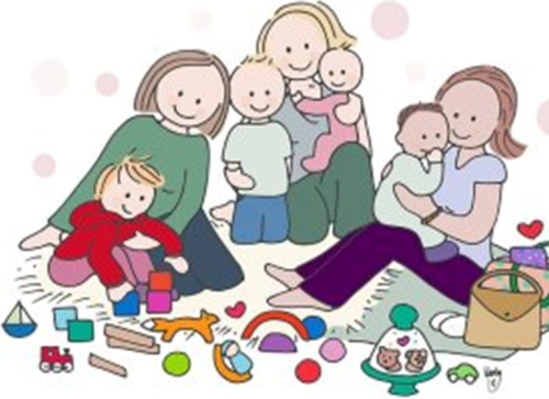 Ouders en spelende kinderen