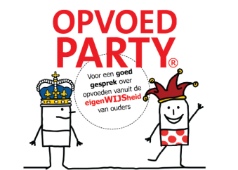 2 poppetjes met tekst: OpvoedParty: Voor een goed gesprek over opvoeden vanuit de eigenWIJSheid van ouders
